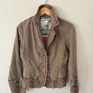 DB Sport Floral Embroidered Glenn Plaid Two Button Lined Blazer Size Large Med